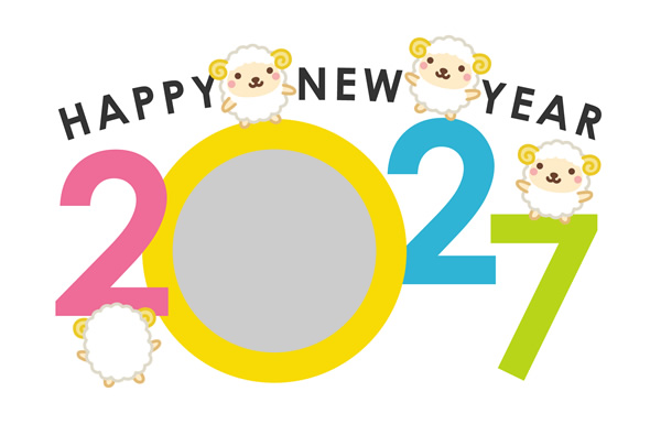 年賀状2027無料テンプレート「西暦2027の写真フレーム」
