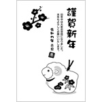 白黒（モノクロ）年賀状2027無料テンプレート「未（羊）の土鈴」
