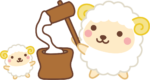 年賀状2027無料イラスト「餅つきをするかわいい羊の親子」