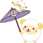 年賀状2027無料イラスト「傘回しをするかわいい羊の親子」