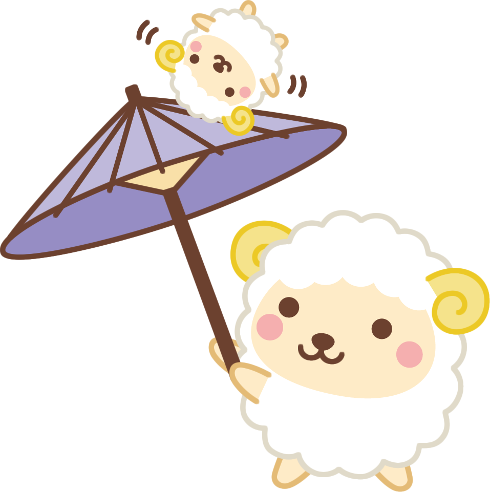 年賀状2027無料イラスト「傘回しをするかわいい羊の親子」