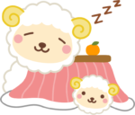 年賀状2027無料イラスト「こたつで居眠りをするかわいい羊の親子」