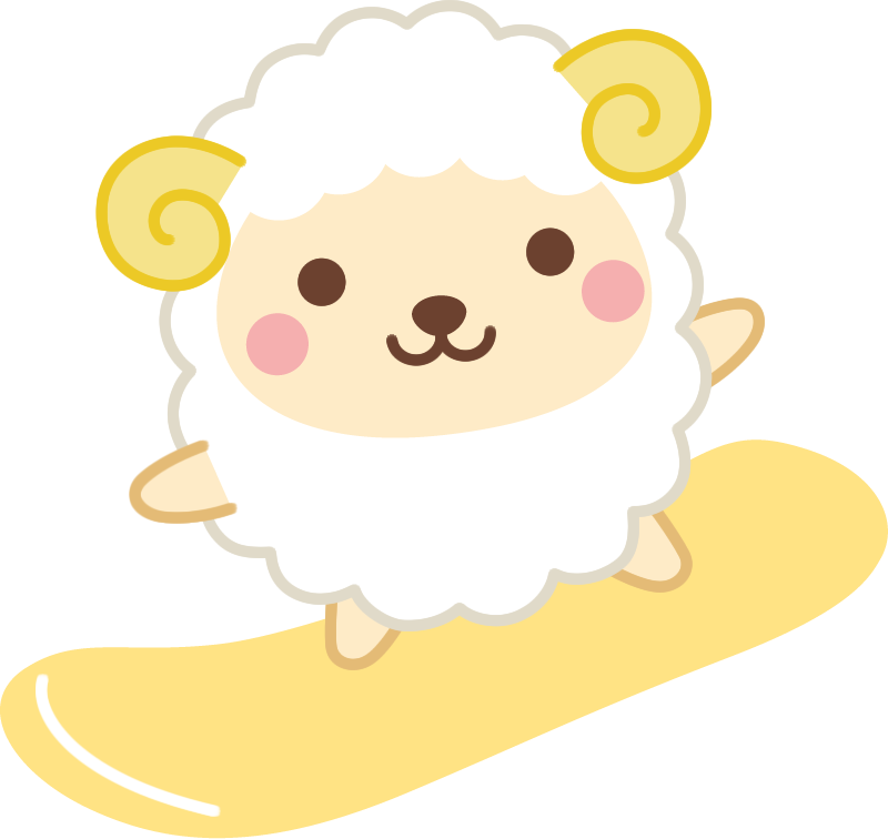 年賀状2027無料イラスト「スノーボードをするかわいい羊」